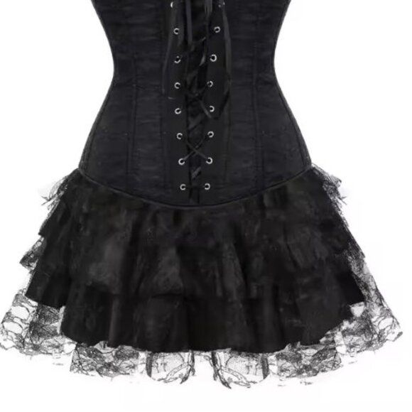 Black Jacquard Lace Ruffle Skirted Corset Dress - NEW - Picture 3 of 13